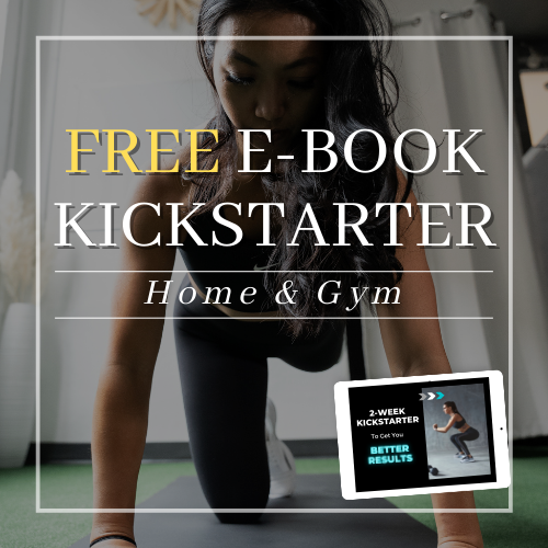 Female wearing black leggings and sports bra performing a birddog exercise. Set at home in living room. Tablet with free workout at bottom of photo